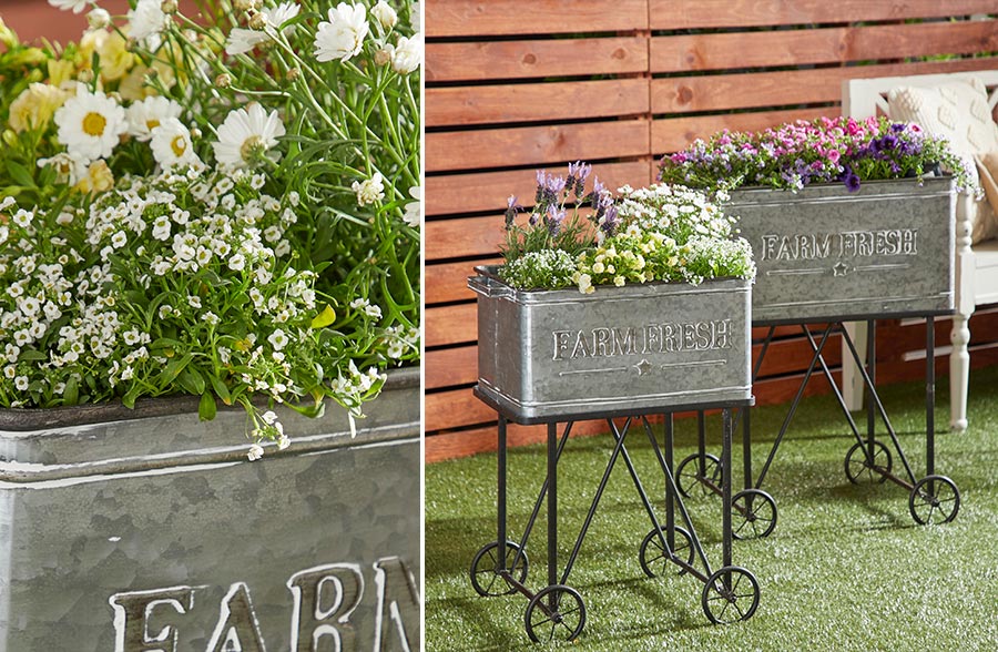 Distressed Farm Fresh Planter Carts, Set of 2