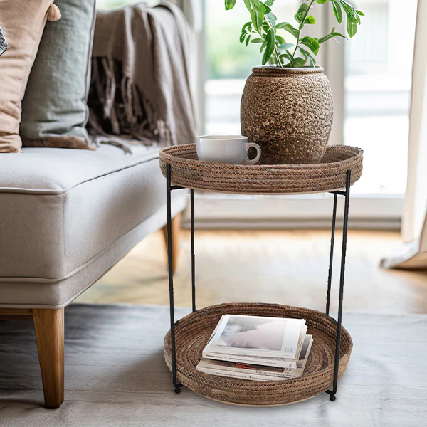 Round Seagrass Table | Removable Serving Trays
