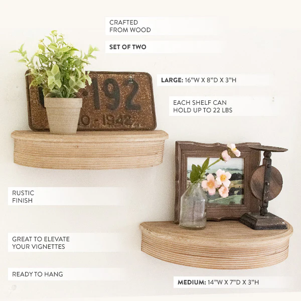 Half Moon Floating Shelves, Set of 2
