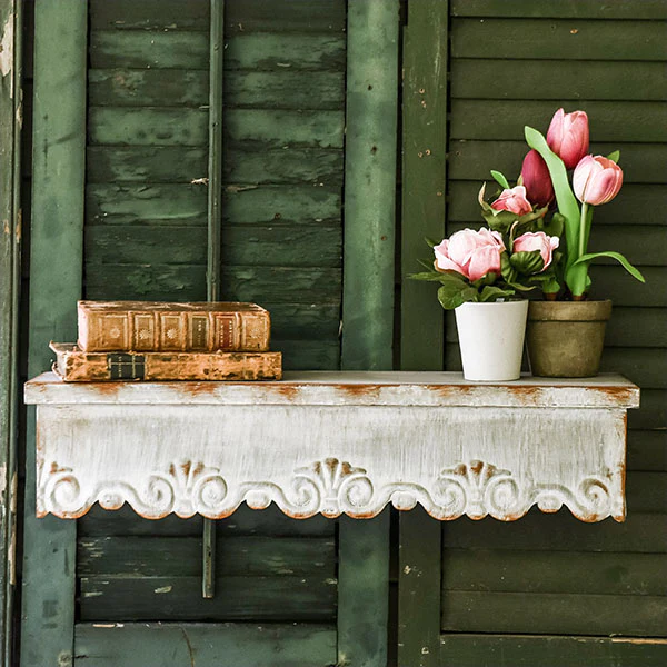 Distressed Galvanized Metal Scroll Wall Shelf