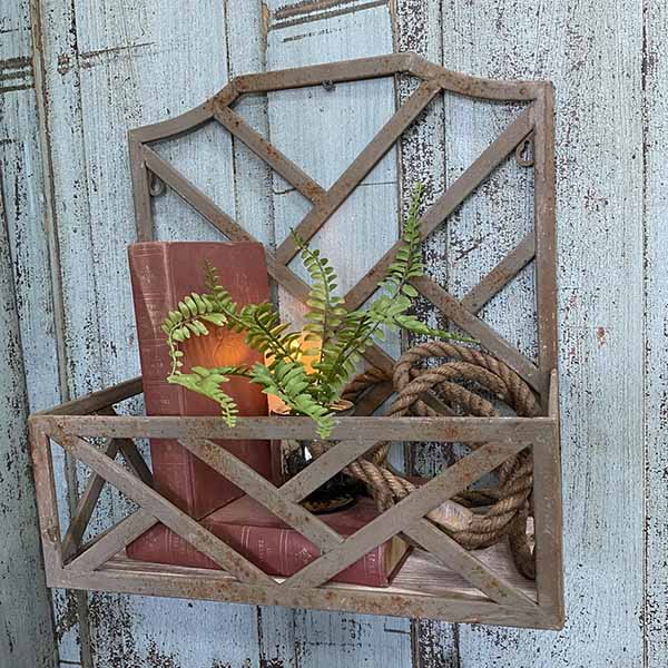 Distressed Lattice Planter Wall Shelf