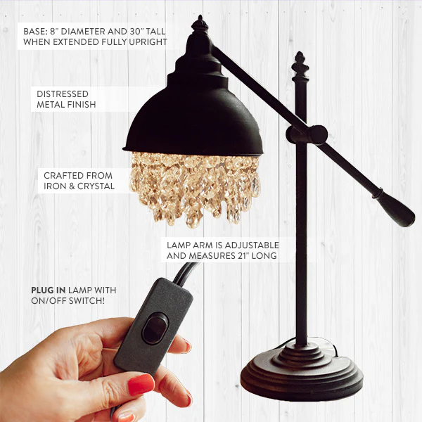 Adjustable Tabletop Crystal Chandelier Lamp