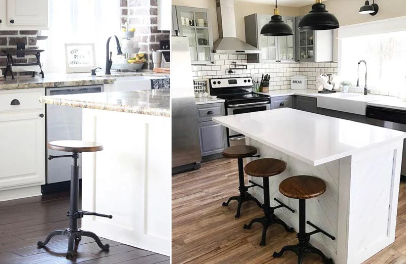 Vintage Bar Stool with Reclaimed Wooden Seat