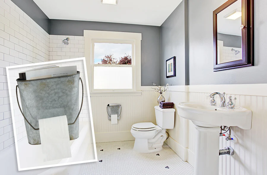 Rustic Bathroom Bucket Cubby