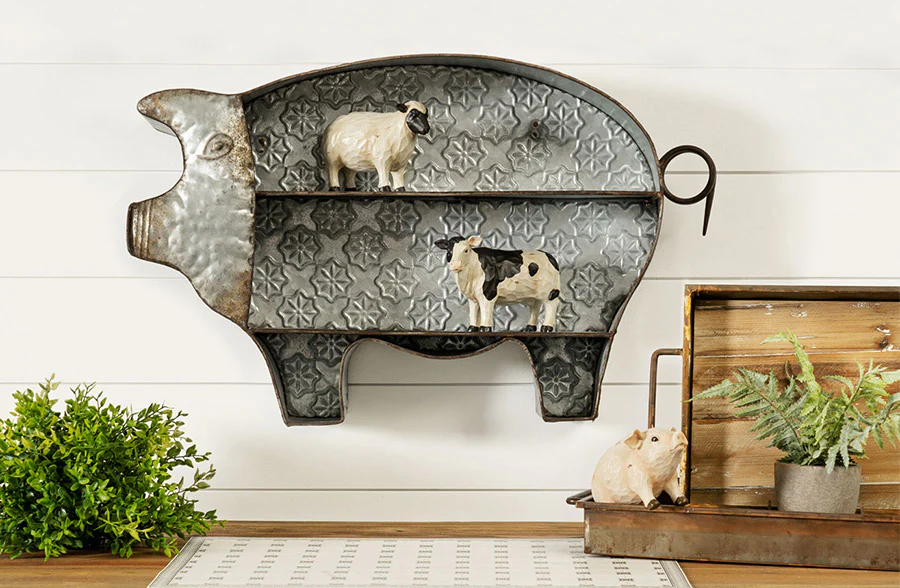 Galvanized Pig Wall Shelf