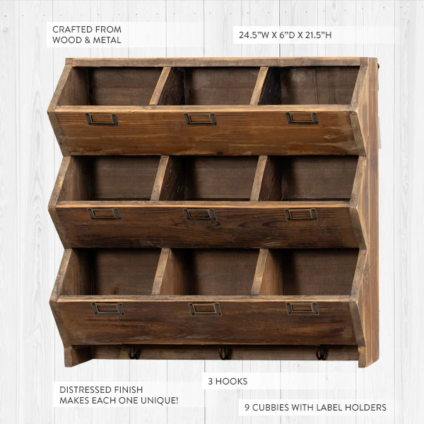 9 Cubby Entryway Wall Shelf with Hooks
