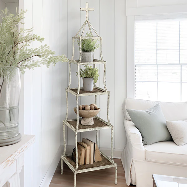 Cross Accent Four Tiered Shelving Unit