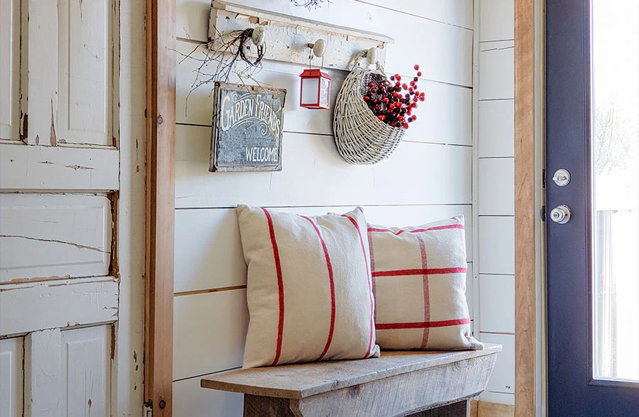 Brushed Cotton Cream and Red Pillows, Set of 2