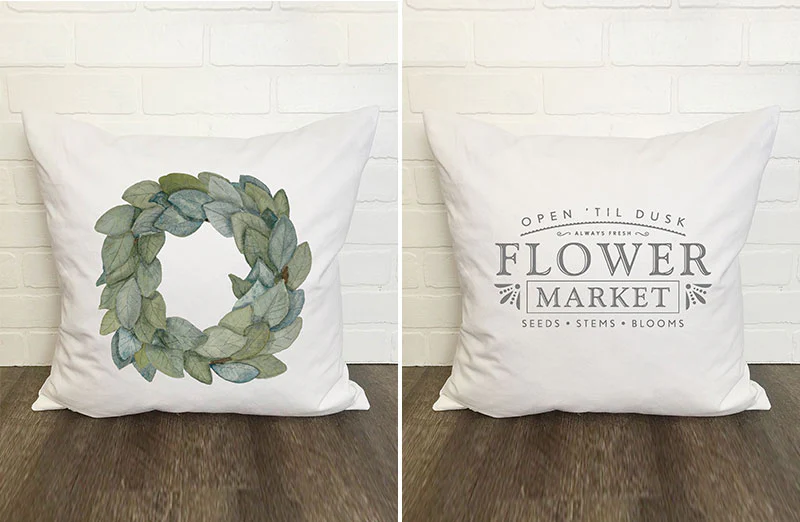 Double Sided Magnolia Wreath & Flower Market Pillow Cover