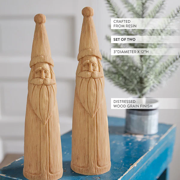 Vintage Carved Wood Inspired Santa Figurines