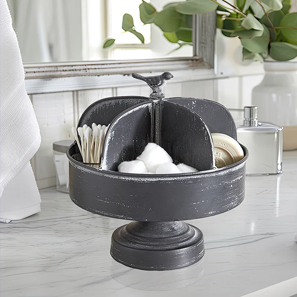 Distressed Tabletop Caddy with Bird Finial