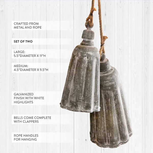 Galvanized Holiday Bells, Set of 2