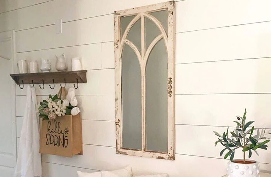 Antique Inspired Wooden Framed Window Mirror