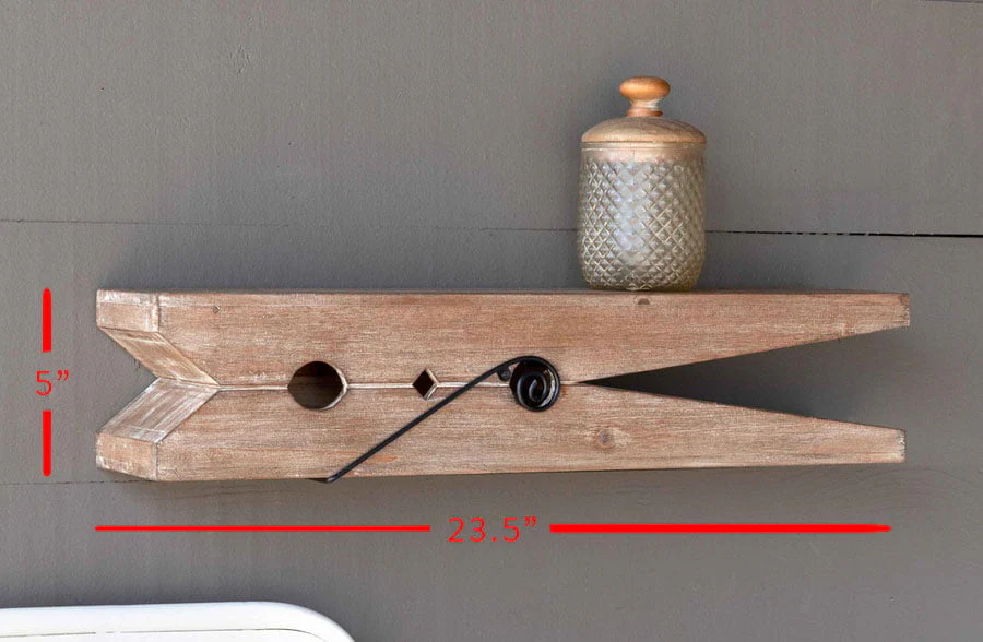 Oversized Wooden Clothespin Shelf, Pick Your Size