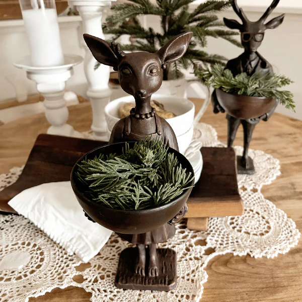 Bronze Girl Reindeer Bowl