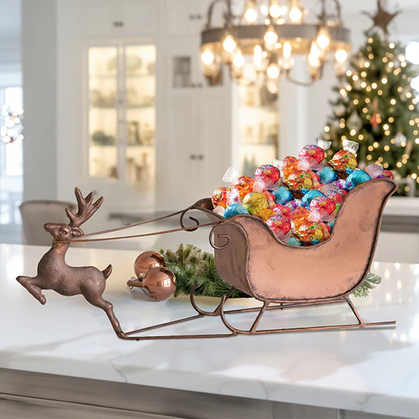 Copper Finish Sleigh with Reindeer