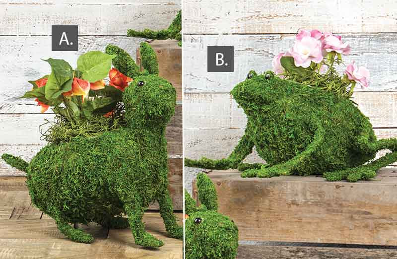*LARGE* Bunny and Frog Moss Covered Planter