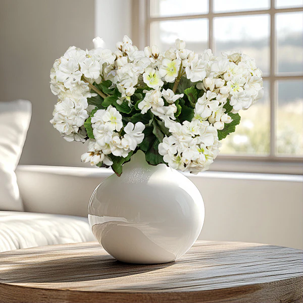 Lifelike White Geranium Bush, Set of 3 Stems