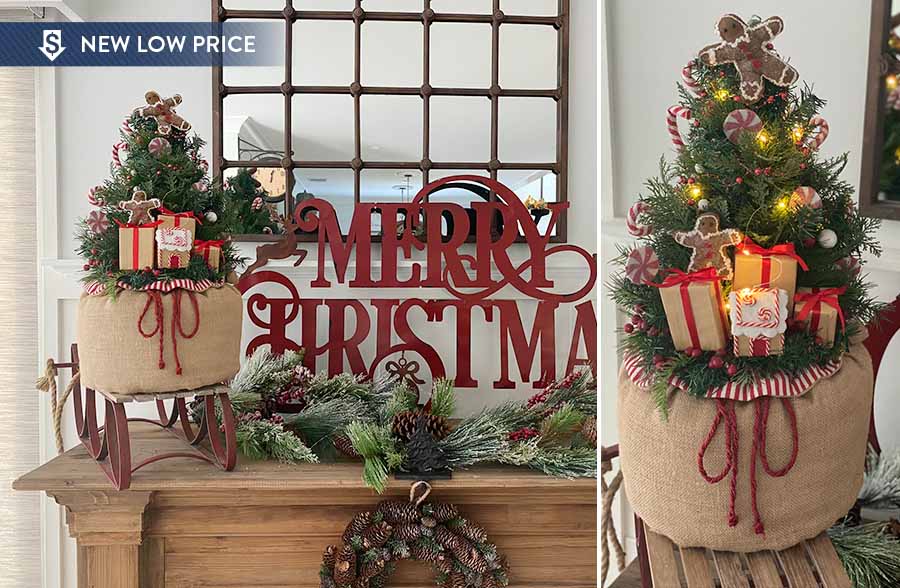 Light Up Santa Gift Bag Tree