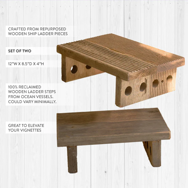 Repurposed Wooden Ship Ladder Risers, Set of 2