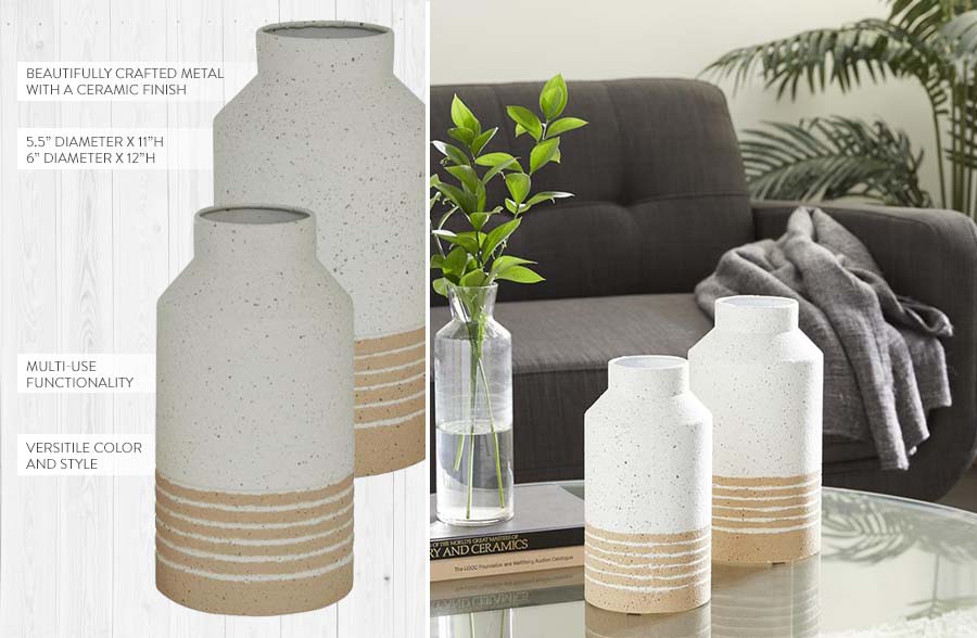 Speckled Metal Vases, Set of 2