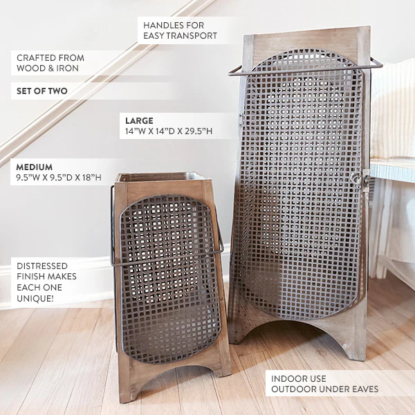 Oversized 29 Inch Mesh Metal Lantern with Doors, Set of 2