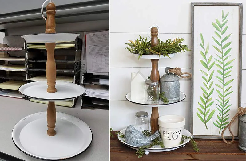 Distressed Enamel Tiered Tray