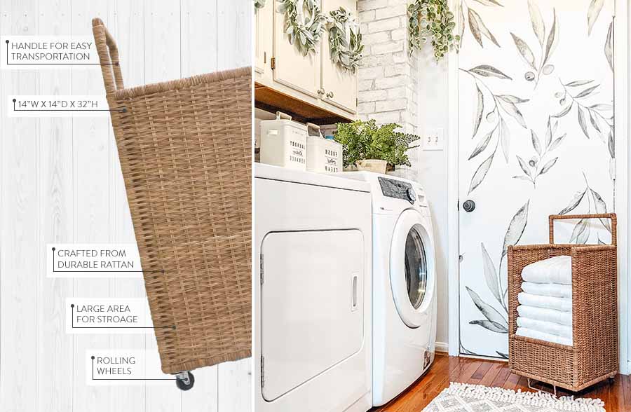 Rattan Storage Basket on Wheels