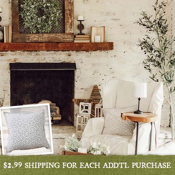 Hand Blocked Cotton Antique Victorian Print Pillow