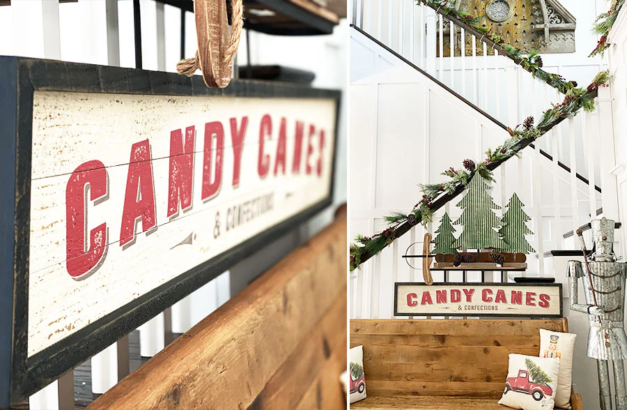 GIANT Distressed Wooden Slat Candy Cane Sign