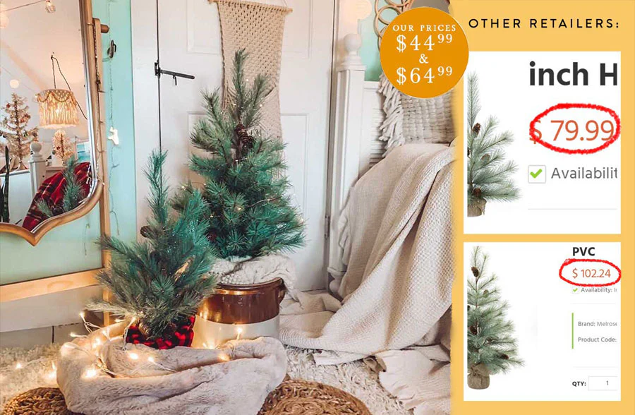 Large Shimmering Evergreen Trees With Pine Cones, Pick Your Size