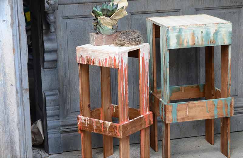 Wooden Painter Side Tables  Set of 2