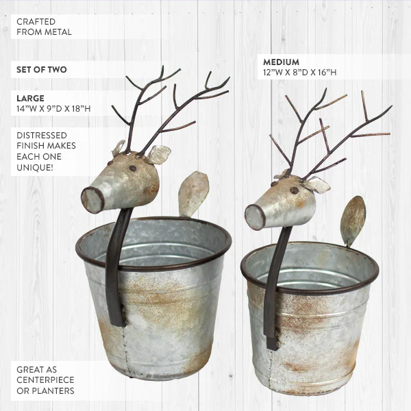 Metal Christmas Planters, Set of 2