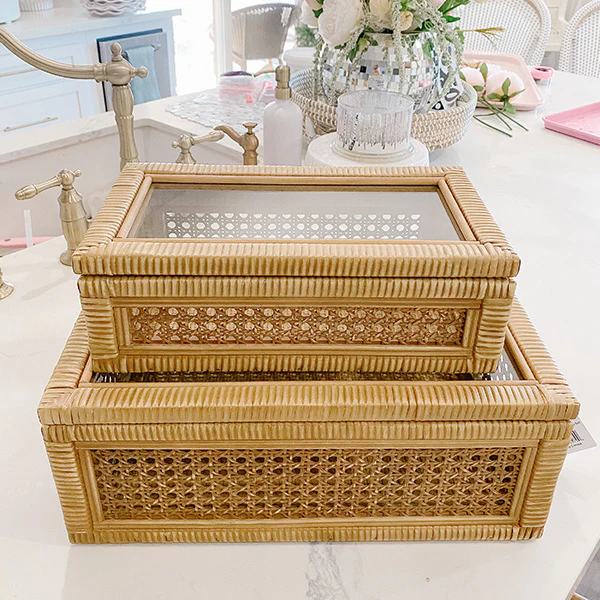 Cane & Rattan Trunks, Set of 2