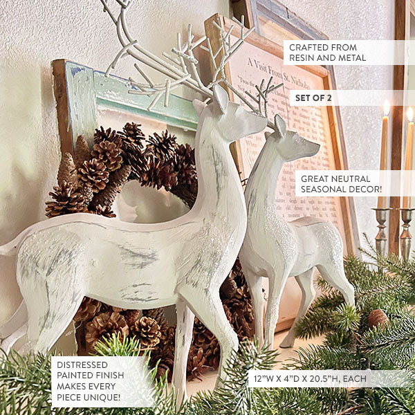 Whitewashed Distressed Finish Reindeer, Set of 2
