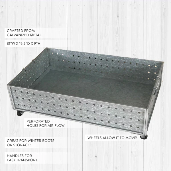 Galvanized Boot Tray on Wheels