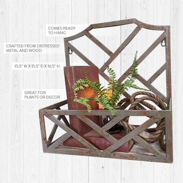 Distressed Lattice Planter Wall Shelf