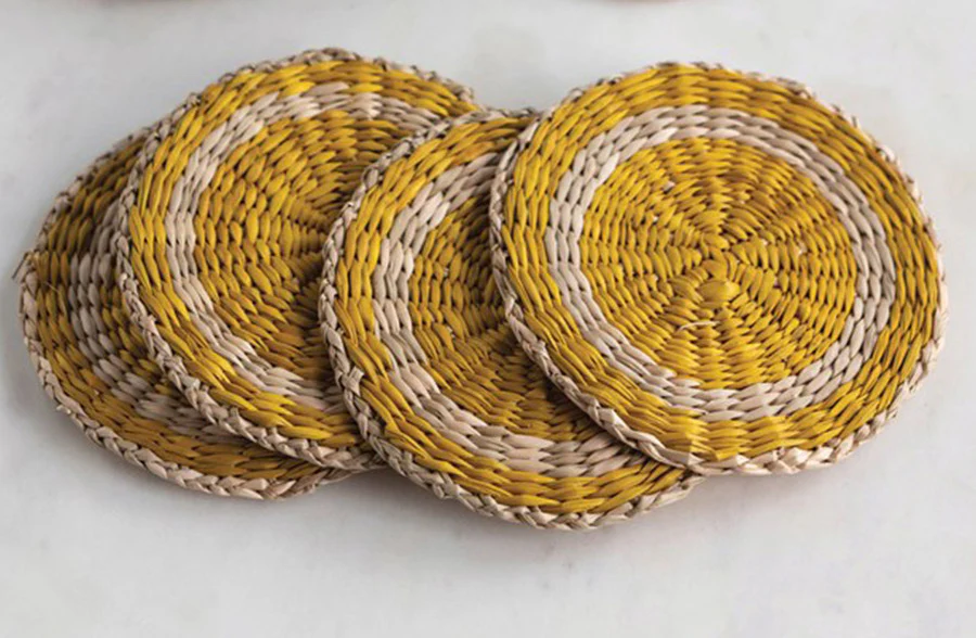 Hand-Woven Seagrass Coasters, Set of 4
