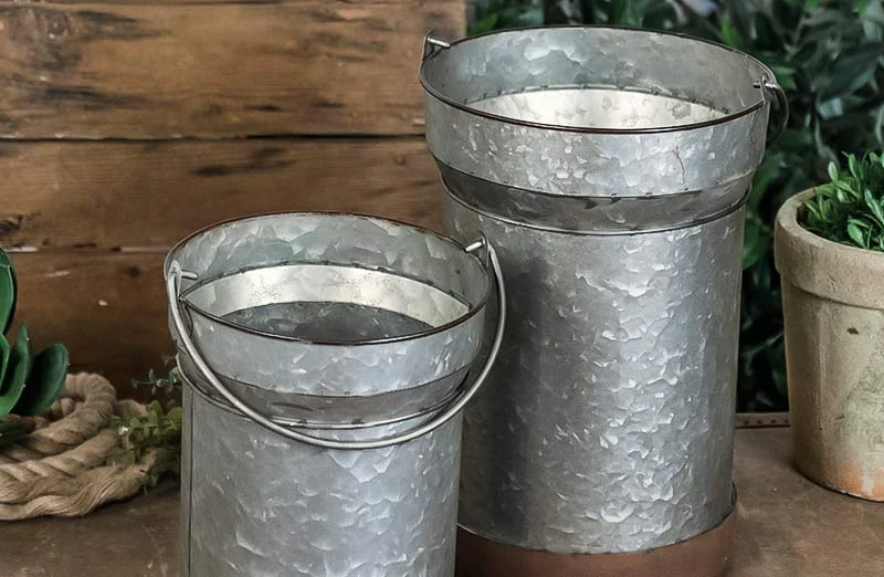 Galvanized Metal Buckets  Set of 2