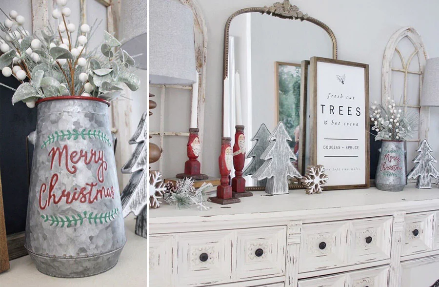 Merry Christmas Galvanized Canister With Handle