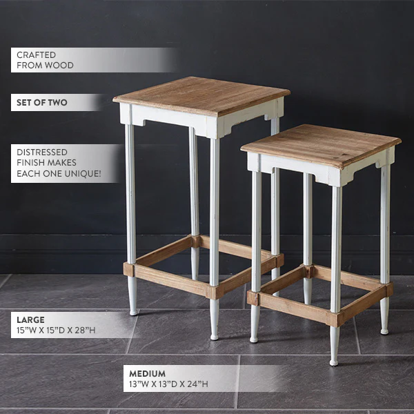 Cottage Wooden Side Tables, Set of Two