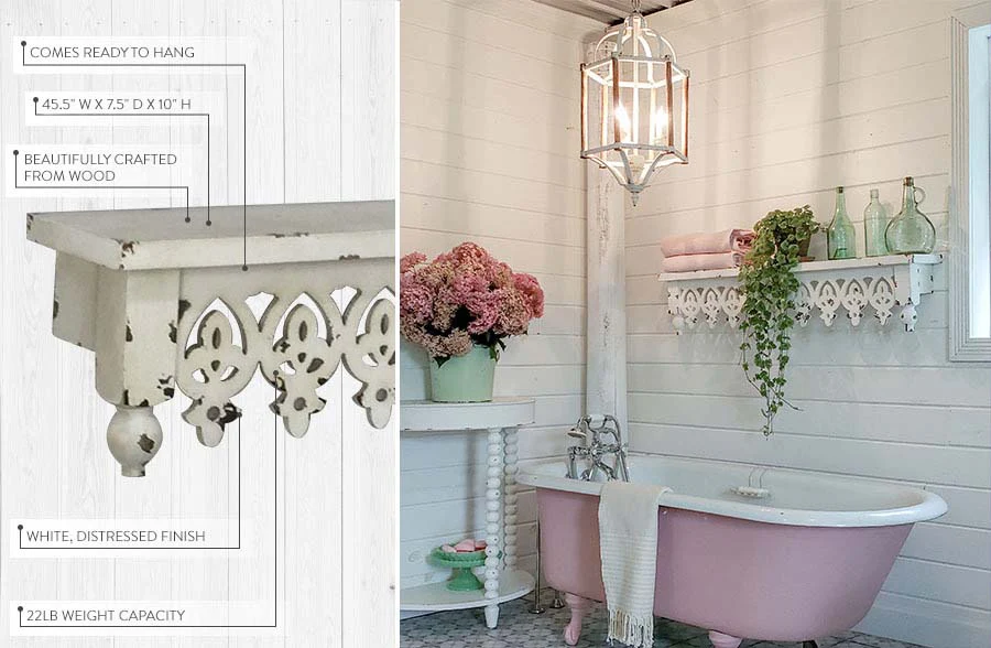 45.5 Inch French Country Distressed Wooden Shelf