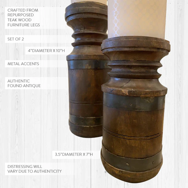 FOUND Repurposed Teak Wood Candle Stands, Set of 2