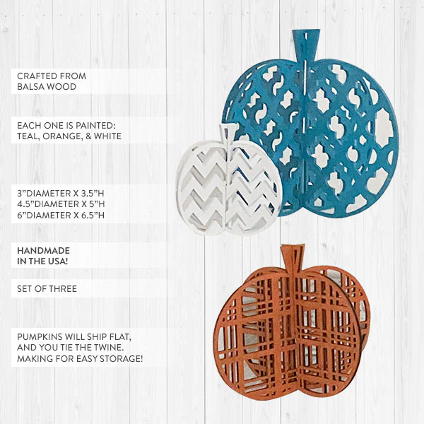 Laser Cut 3D Pumpkins, Set of 3