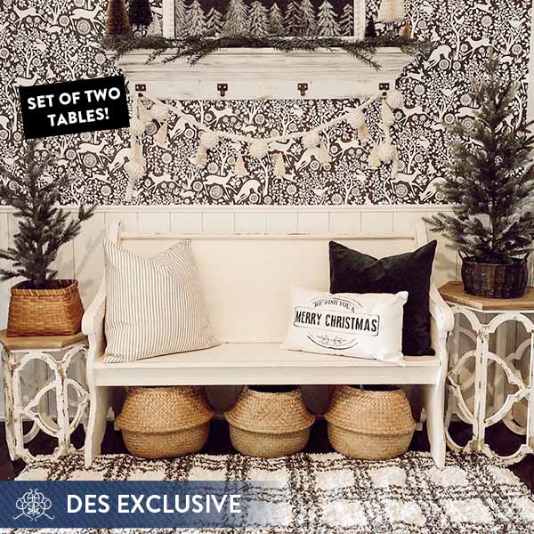 Distressed Wooden Scalloped Side Tables, Set of 2 - DES Exclusive