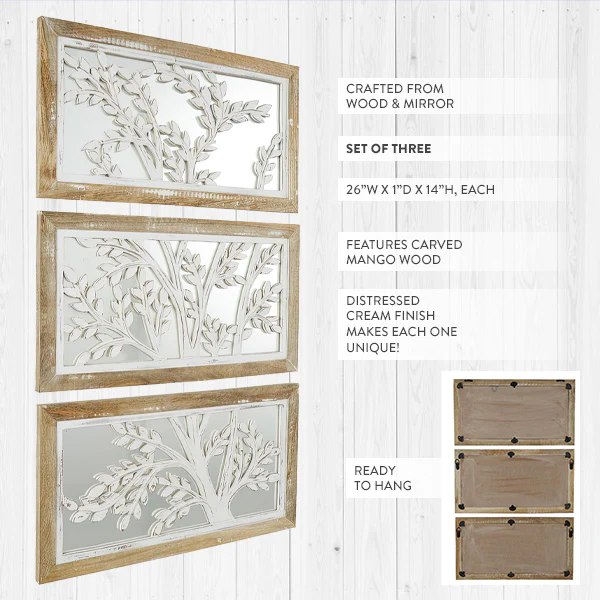 Mango Wood Tree Wall Decor, Set of Three