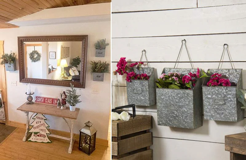 Galvanized Metal Wall Planters  Set of 3