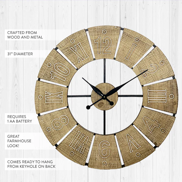 LARGE Windmill Inspired Wooden Clock