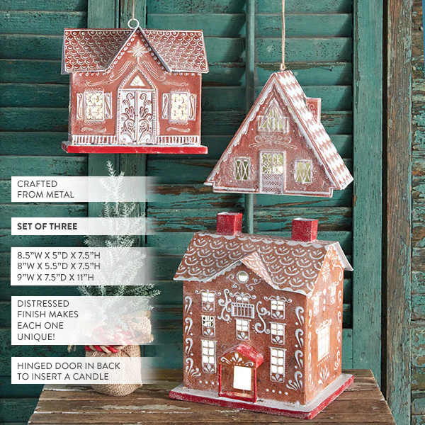 Gingerbread Luminary Christmas Village, Set of 3