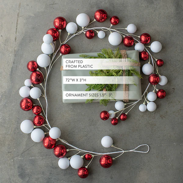 72 Inch Red and White Ball Christmas Garland